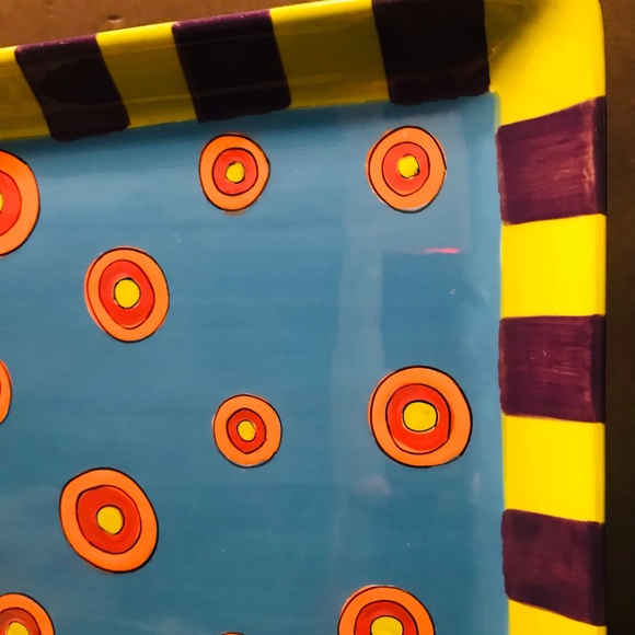 All U Can Handle Hand Painted Ceramic Tray “ Dancing Dots Turquoise 11”-11” - Picture 3 of 11